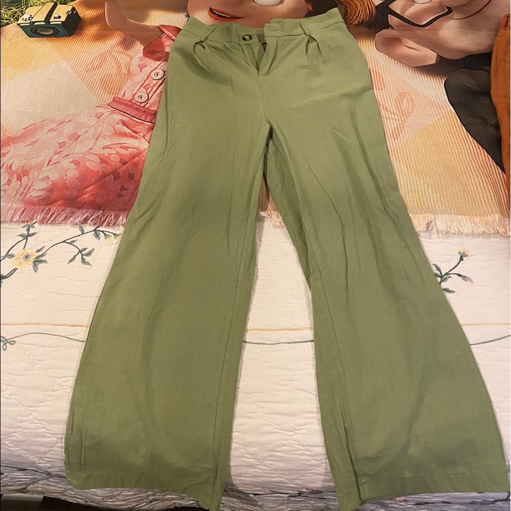 Green linen pants